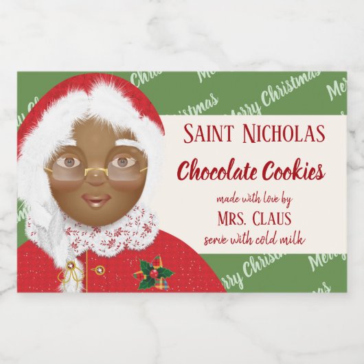 Mevrouw Claus African American Kerstcookie Gift Voedselcontainer Etiket (Enkel label)