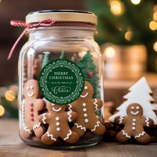 Mevrouw Claus’ Bakkerij Kerstgroene vakantie Ronde Sticker