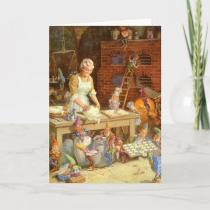 Mevrouw Claus bakt koekjes met de elfen van de ker Feestdagen Kaart