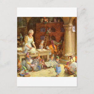 Mevrouw Claus bakt koekjes met de elven van de ker Feestdagenkaart