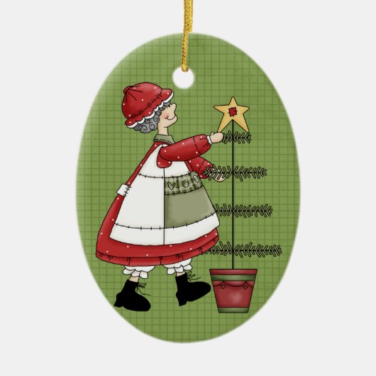 Mevrouw Claus Ceramic kerstversient Keramisch Ornament (Voorkant)