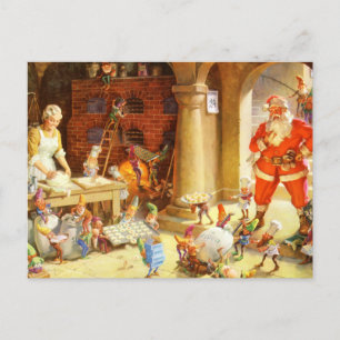 Mevrouw Claus en de Elfen bakken kerstkoekjes Feestdagenkaart
