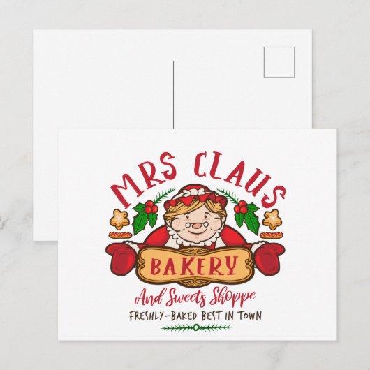 Mevrouw Claus Kerstmis, bakkerij Noordpool Feestdagenkaart (Voorkant / Achterkant)