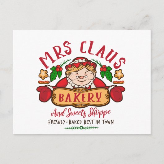 Mevrouw Claus Kerstmis, bakkerij Noordpool Feestdagenkaart (Voorkant)