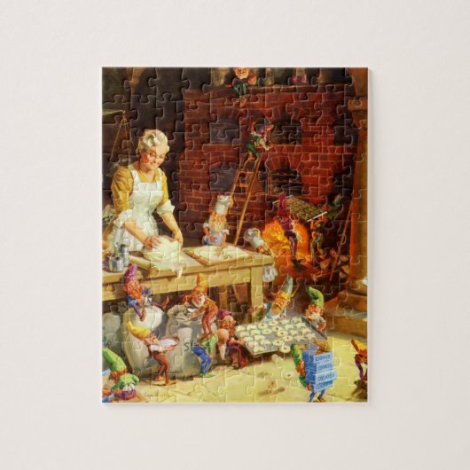 Mevrouw Claus & Santa's Elves Bake-kerstkoekjes Legpuzzel (Verticaal)