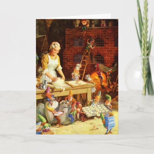 Mevrouw Claus & Santa's Elves bakken kerstkoekjes Feestdagen Kaart (Voorkant)