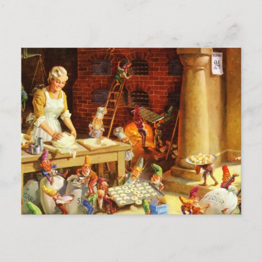 Mevrouw Claus & Santa's Elves bakken kerstkoekjes Feestdagenkaart (Voorkant)