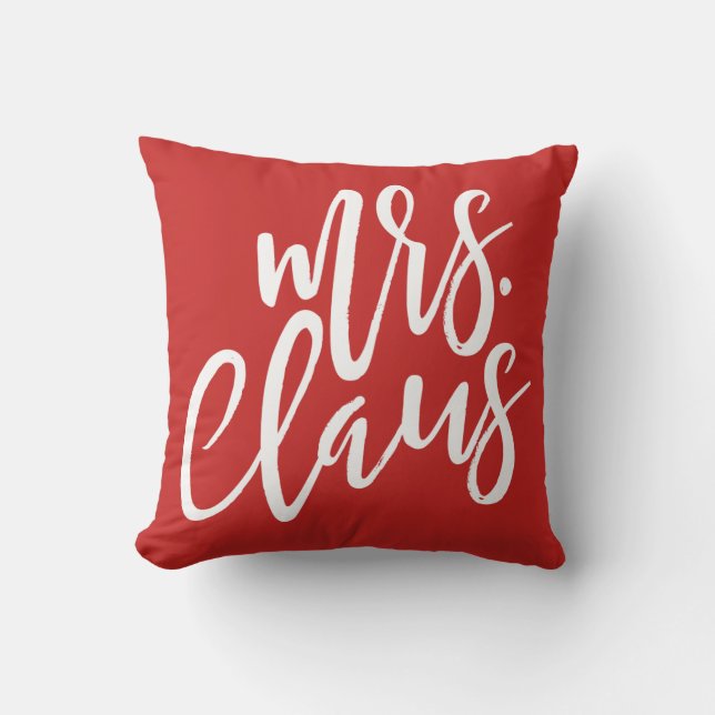 Mevrouw Claus White Script Pillow Kussen (Voorkant)