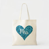 Mevrouw - Cyan Glitter Hart Tote Bag (Voorkant)