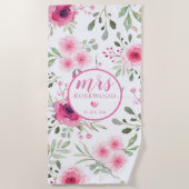 Mevrouw Date Soft Pink Waterverf Floral Strandlaken (Voorkant)