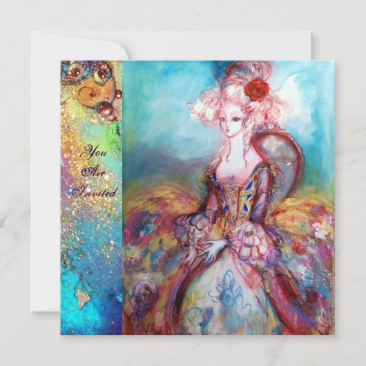 Mevrouw de POMPADOUR , Chique goud verkleedfeest Kaart (Voorkant)