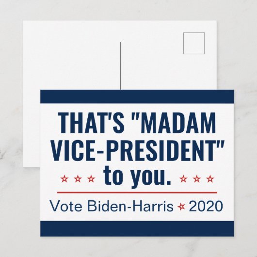 Mevrouw de vice-President Kamala Harris Biden 2020 Briefkaart (Voorkant / Achterkant)