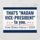 Mevrouw de vice-President Kamala Harris Biden 2020 Briefkaart (Voorkant)