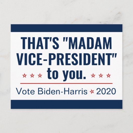 Mevrouw de vice-President Kamala Harris Biden 2020 Briefkaart (Voorkant)