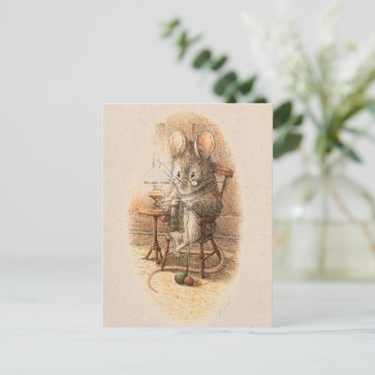 Mevrouw Dormouse Knitting Briefkaart (Staand voorkant)