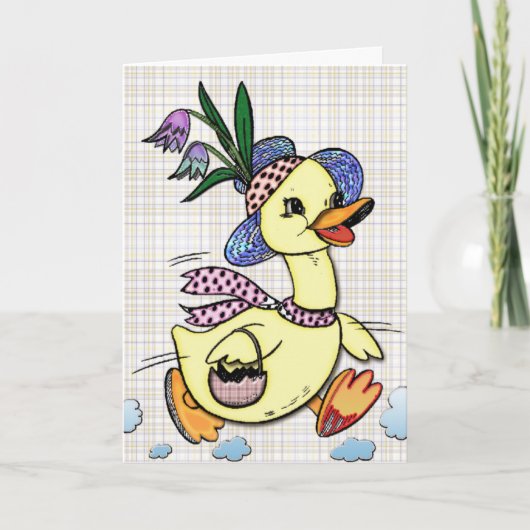Mevrouw Duck en haar Paas Pet Cartoon Kaart (Voorkant)