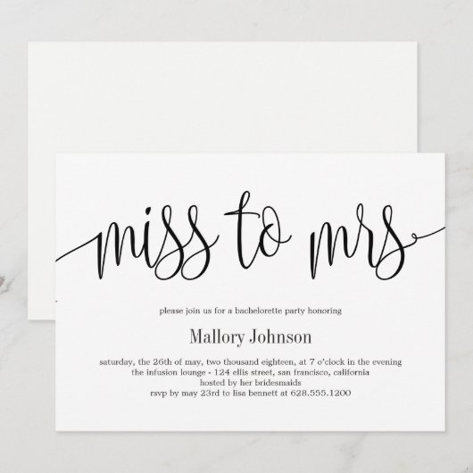 Mevrouw EDITABLE COLOR Bachelorette Party Kaart (Voorkant / Achterkant)