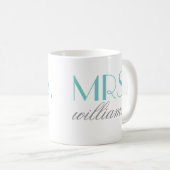 Mevrouw Elegant Aqua Personalized Wedding Monogram Koffiemok (Voorkant rechts)