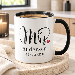 Mevrouw Elegant Schrift Hart Aangepaste Trouw Mono Mok