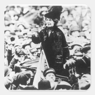 Mevrouw Emmeline Pankhurst richt zich tot een krui Vierkante Sticker