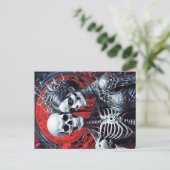 Mevrouw en meneer Skeleton op rode achtergrond Briefkaart (Staand voorkant)