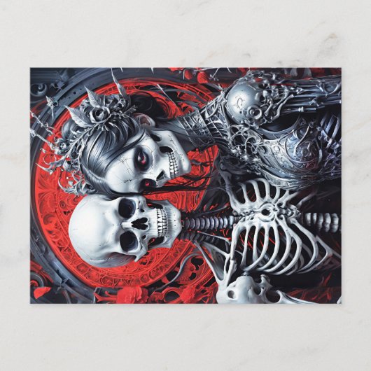 Mevrouw en meneer Skeleton op rode achtergrond Briefkaart (Voorkant)