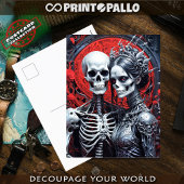 Mevrouw en meneer Skeleton op rode achtergrond Briefkaart