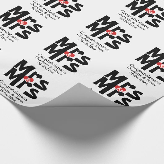 Mevrouw en mevrouw Bold Lesbian Personalized Weddi Cadeaupapier (Hoek)