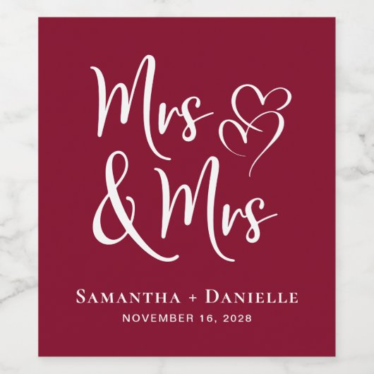 Mevrouw en mevrouw Lesbian Burgundy Wedding Wijn Etiket (Enkel label)