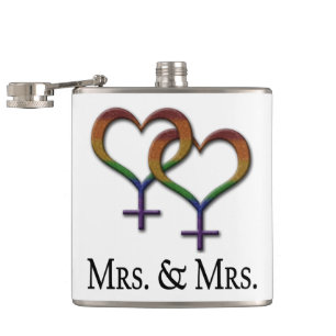 Mevrouw en mevrouw Lesbian Pride Rainbow Symbols Heupfles