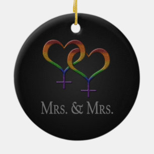 Mevrouw en mevrouw Lesbian Pride Rainbow Symbols Keramisch Ornament