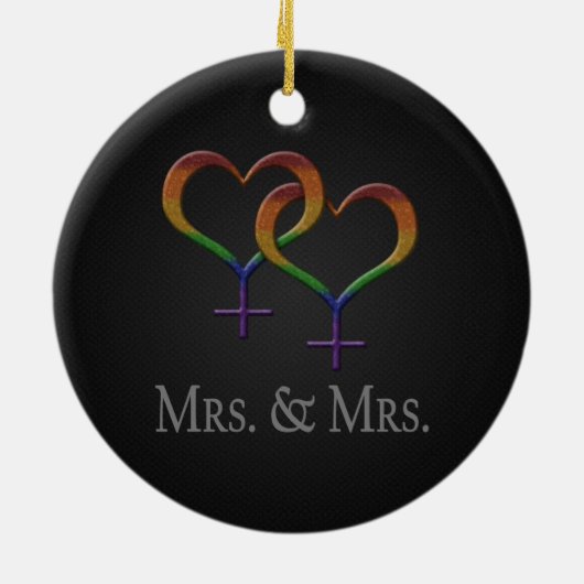 Mevrouw en mevrouw Lesbian Pride Rainbow Symbols Keramisch Ornament (Achterkant)
