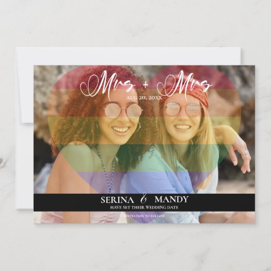 Mevrouw en mevrouw LGBTQ Transparante Hart Foto Ov Save The Date (Voorkant)