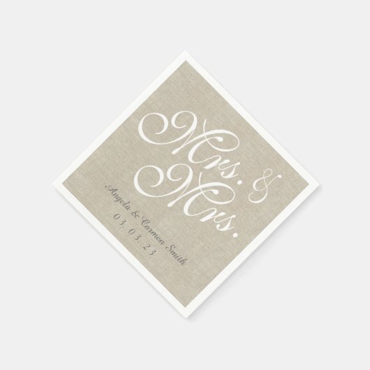 Mevrouw en mevrouw Linen Rustiek Trouwpapier Serve Servet (Hoek)
