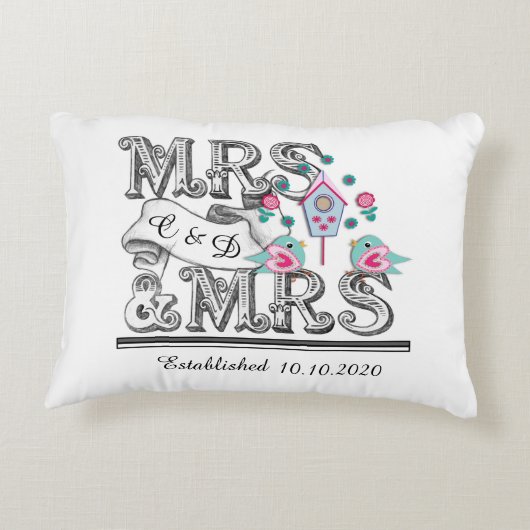 Mevrouw en mevrouw Personalized Lesbian Wedding Gi Accent Kussen (Achterkant)