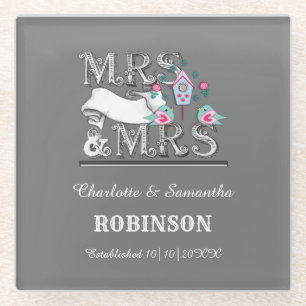 Mevrouw en mevrouw Personalized Lesbian Wedding Gi Glazen Onderzetter