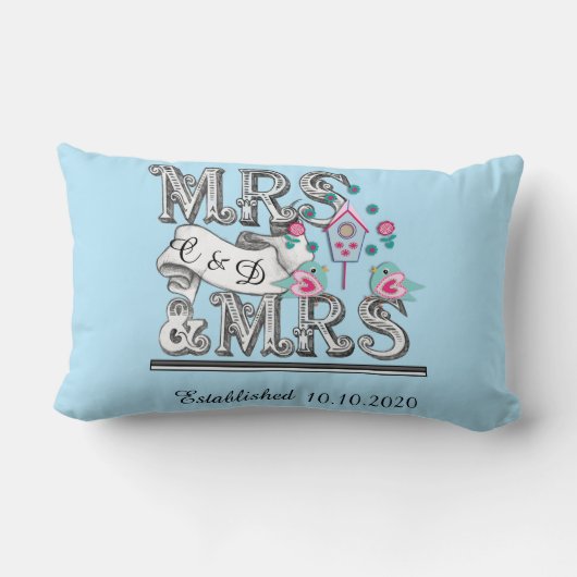 Mevrouw en mevrouw Personalized Lesbian Wedding Gi Kussen (Achterkant)