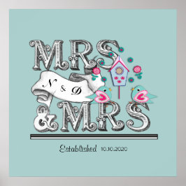 Mevrouw en mevrouw Personalized Lesbian Wedding Gi Poster