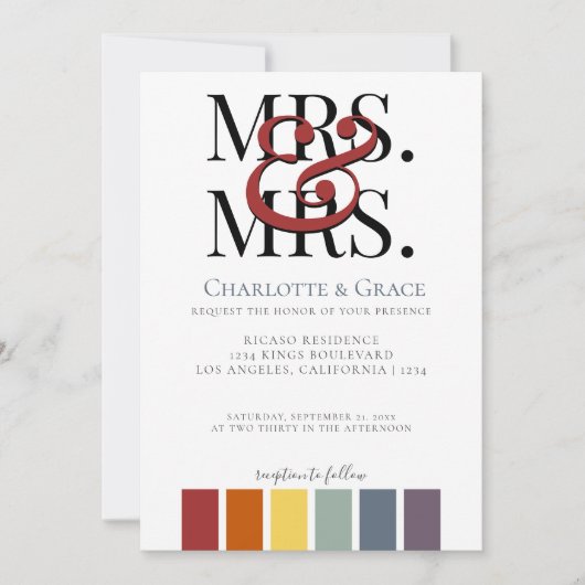 Mevrouw en mevrouw Rainbow Gay Elegant Wedding Aankondiging (Voorkant)