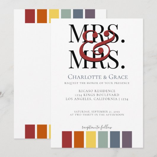 Mevrouw en mevrouw Rainbow Gay Elegant Wedding Aankondiging (Voorkant / Achterkant)