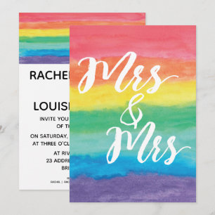 Mevrouw en mevrouw Rainbow Lesbian Wedding Invitat Kaart