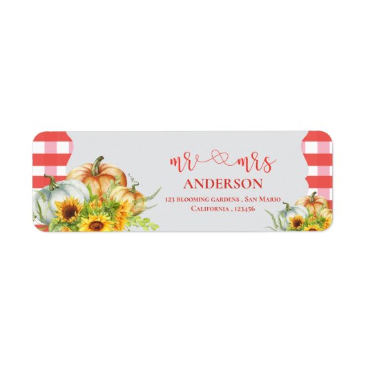 Mevrouw En Mevrouw Rustic Herfst Pompoen Trouwadre Etiket (Voorkant)