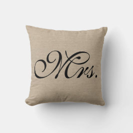 mevrouw faux linen burlap rustic chic initiaal jut kussen