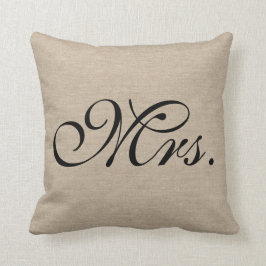 mevrouw faux linen burlap rustic chic initiaal jut kussen