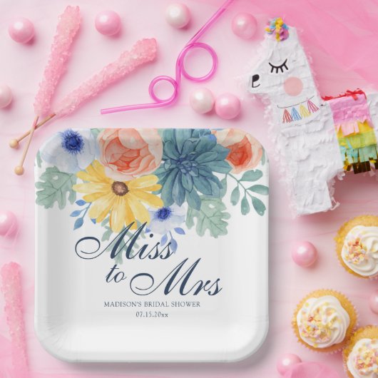 Mevrouw Floral Succulent Macaron Vrijgezellenfeest Papieren Bordje (Feest)