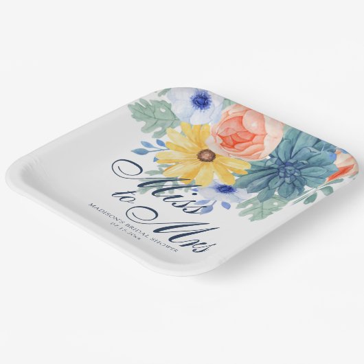 Mevrouw Floral Succulent Macaron Vrijgezellenfeest Papieren Bordje (Gebogen)