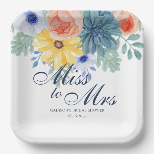 Mevrouw Floral Succulent Macaron Vrijgezellenfeest Papieren Bordje (Voorkant)