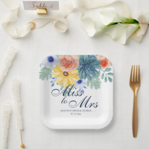 Mevrouw Floral Succulent Macaron Vrijgezellenfeest Papieren Bordje