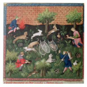 Mevrouw Fr 616 fol.92 Hunting hares, van de Livre Tegeltje