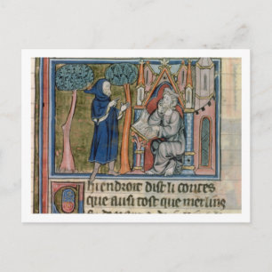 Mevrouw Fr. 95 f.268 Merlin dicteert het verhaal a Briefkaart